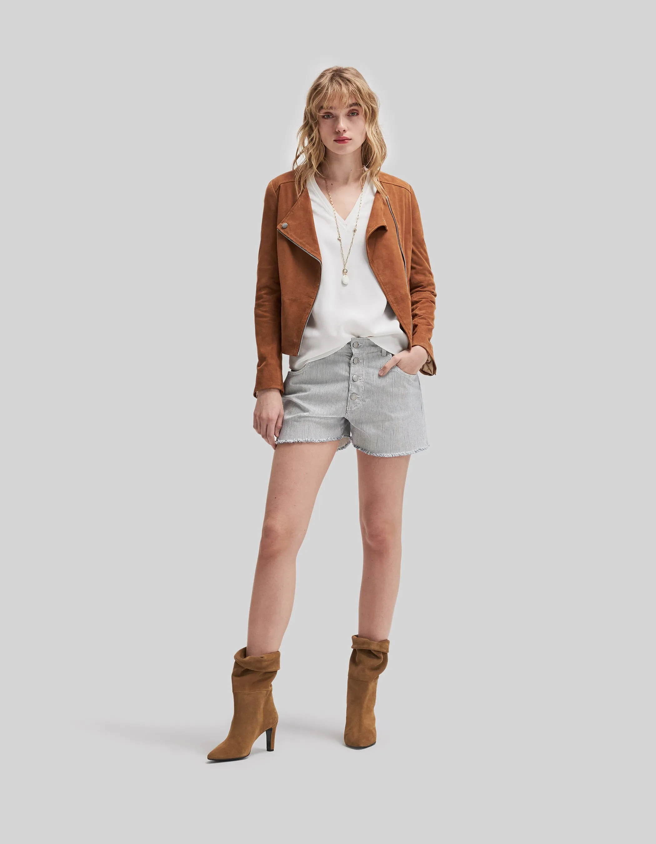 Blouson en cuir cognac femme