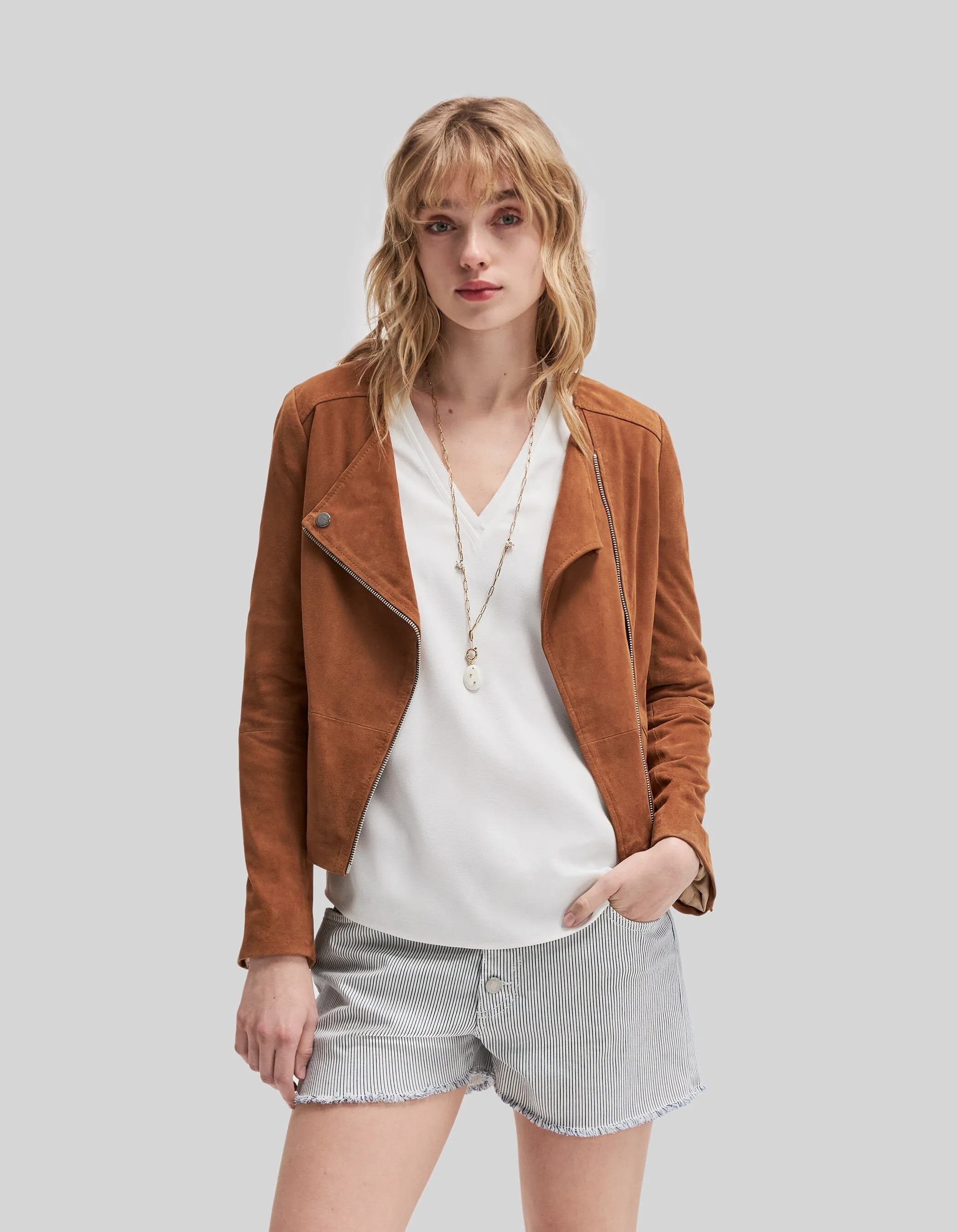 Blouson en cuir cognac femme