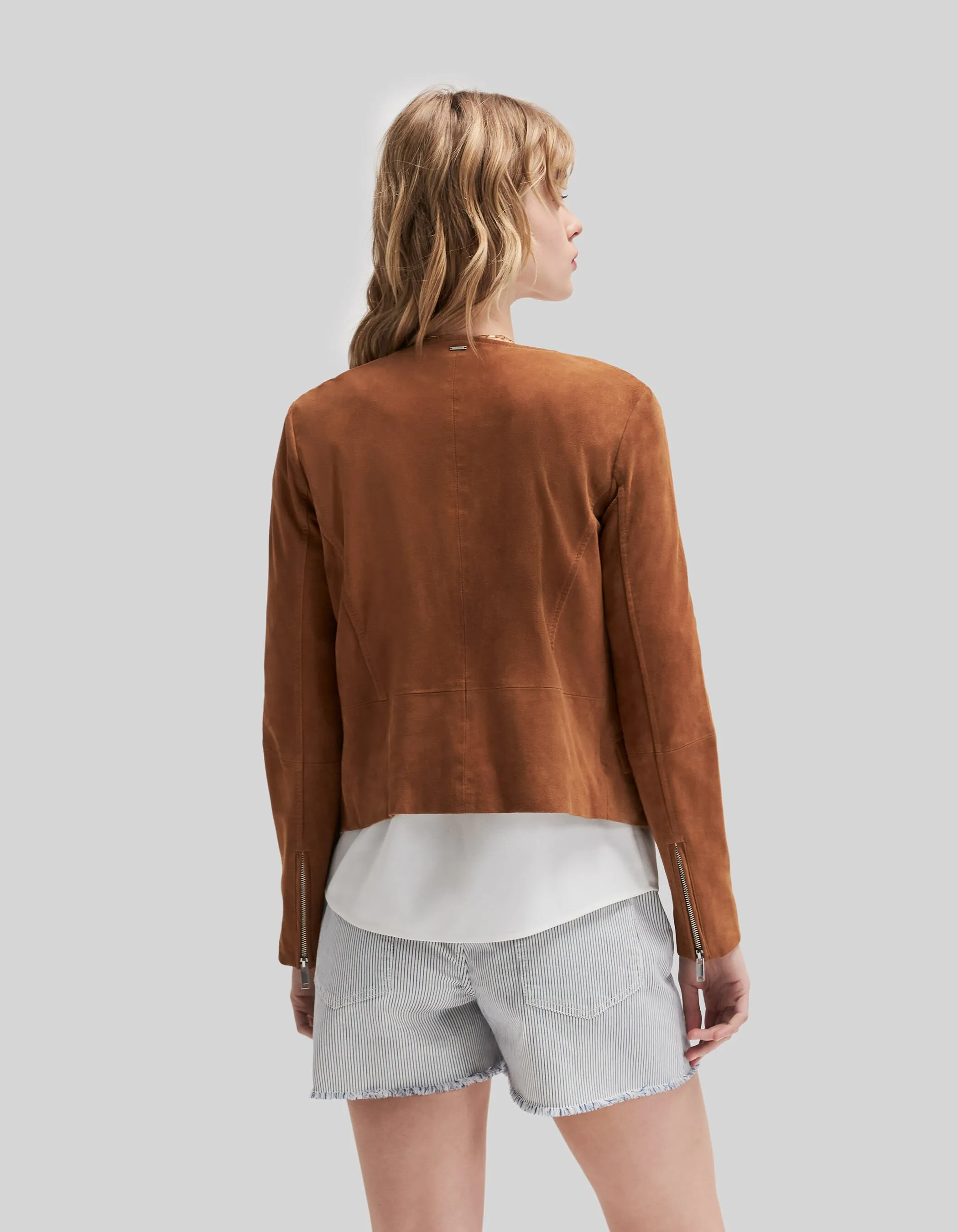 Blouson en cuir cognac femme