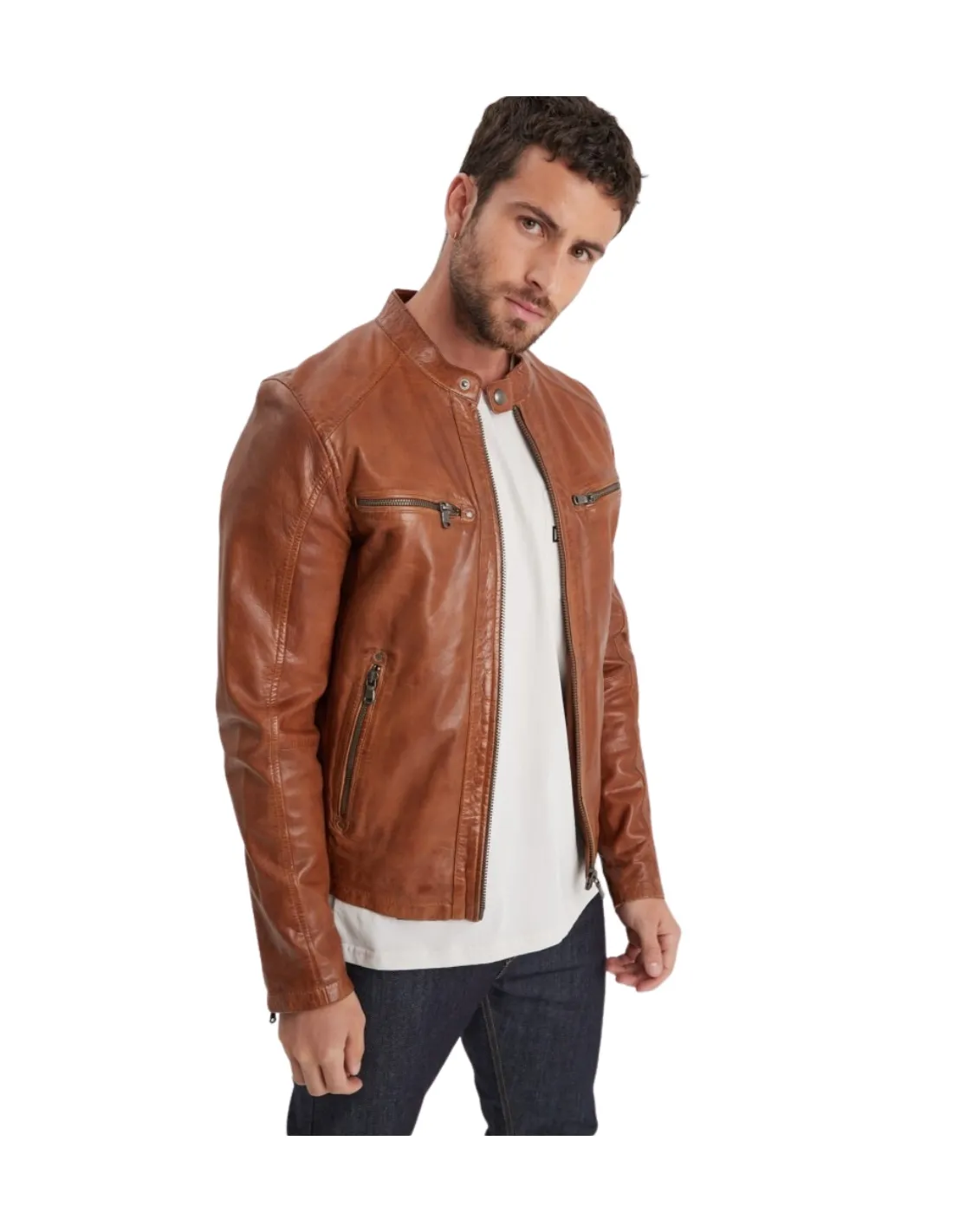 Blouson en cuir homme Daytona Ref 54130 Cognac