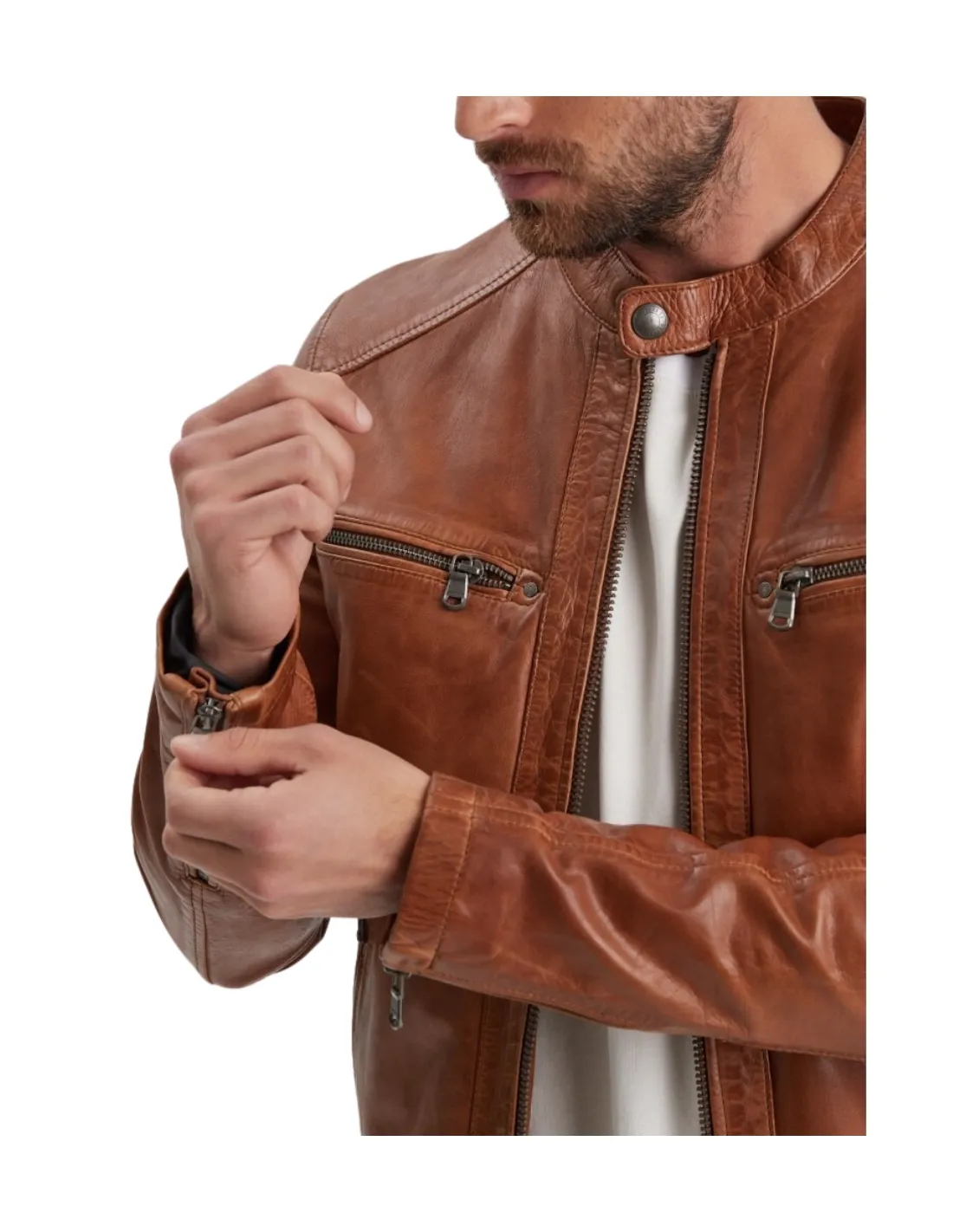 Blouson en cuir homme Daytona Ref 54130 Cognac