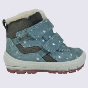 Bottines Superfit, bottines fourrées pour filles en cuir bleu/vert| Igert Chaussures&Maroquinerie
