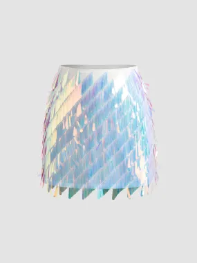 Mini Jupe Sequin Taille Moyenne Unie